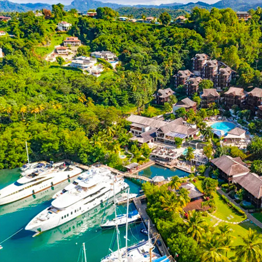 This is an aerial image of the Zoëtry Marigot Bay St.Lucia