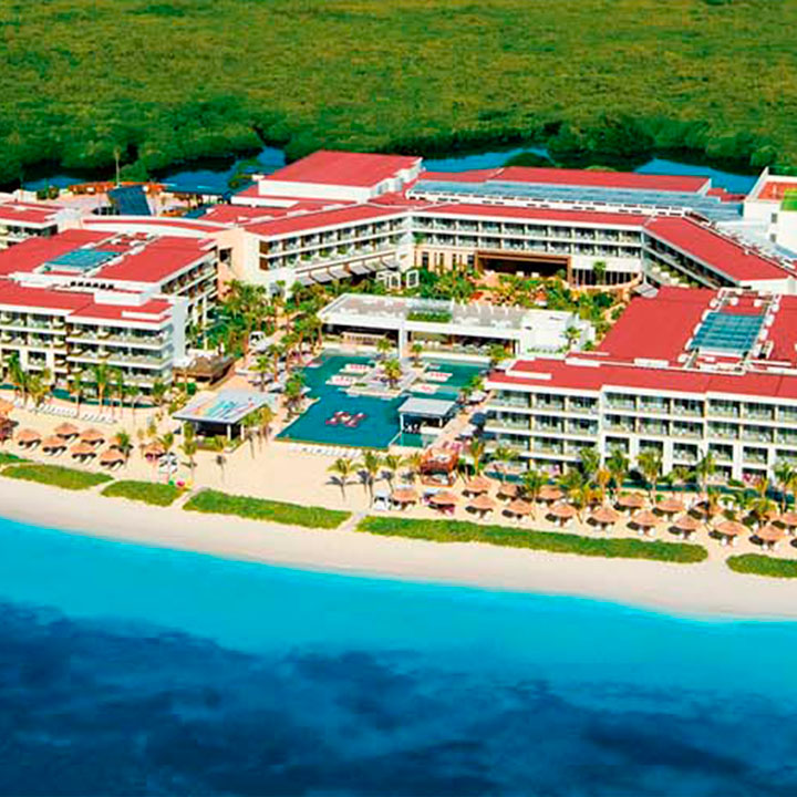 This is an aerial image of the Breathless Riviera Cancun Resort & Spa